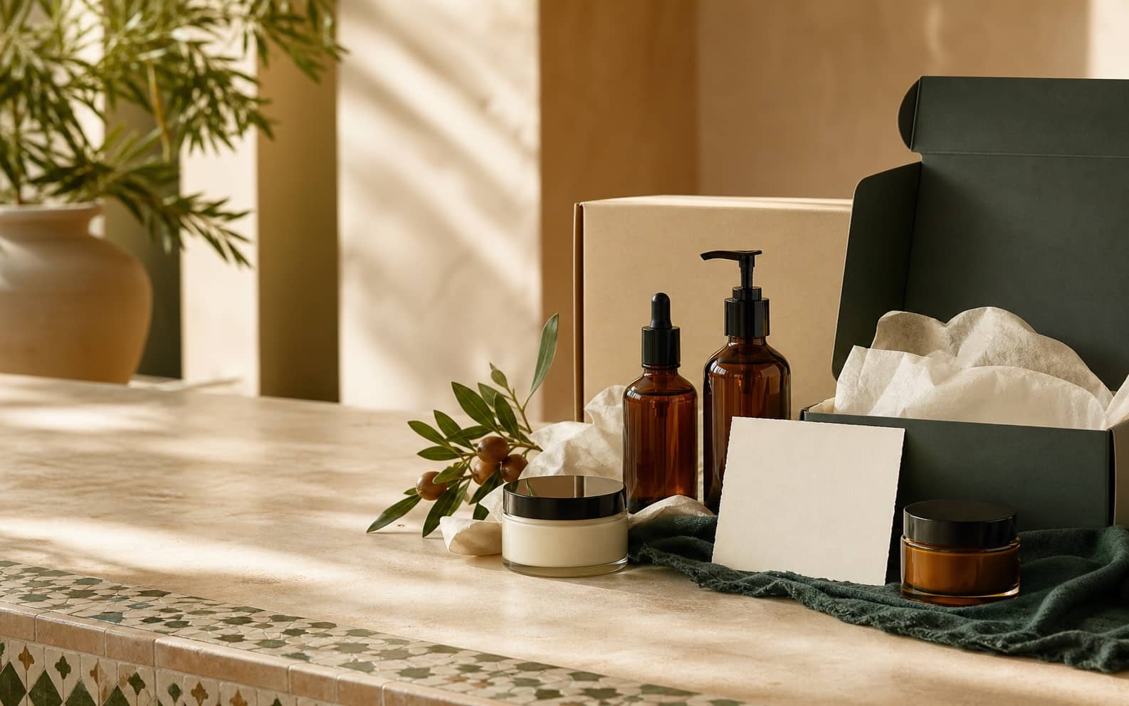 Atelier e-commerce beauté préparé pour la vente en ligne